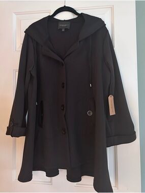 NWT Christian Siriano Black Hooded Button-Front Swing Style Coat. 1X